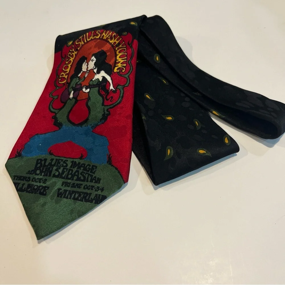 *The Fillmore Poster Ties CSN & Y #194 Bill Graham 100%‎ Silk Tie  HAND MADE